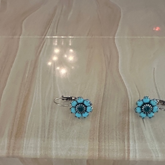 Jewelry - Silver and Blue Floral Earrings